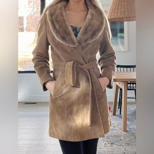 Vintage 70’s Penny Lane Suede and Fur Coat With Tie Waist